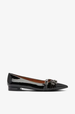 Bianco Ballerina Biabari Pointy Flat Buckle Faux Leather