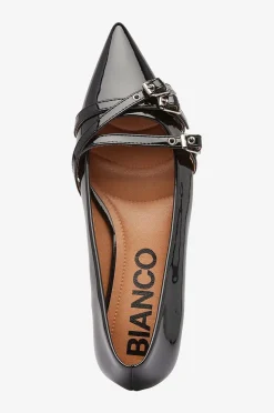 Bianco Ballerina Biabari Pointy Flat Buckle Faux Leather