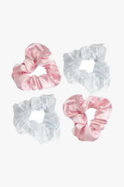 Brushworks Pink & White Satin Scrunchies 3 Pcs