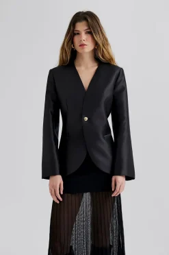 By Malina Blazer Nori Fitted Heavy Satin Blazer