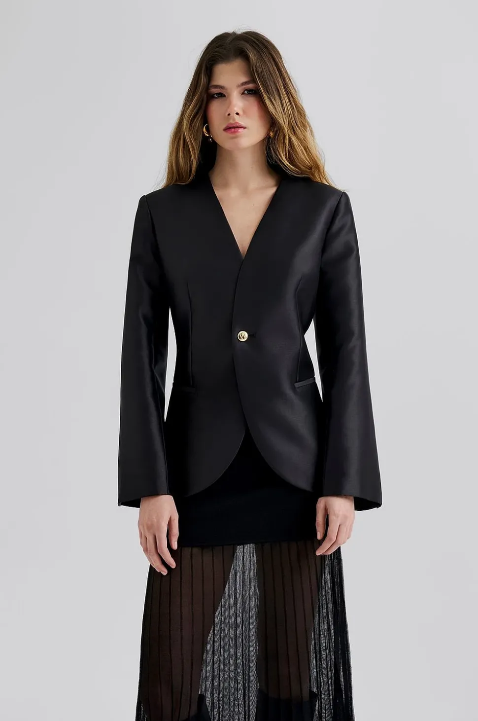 By Malina Blazer Nori Fitted Heavy Satin Blazer