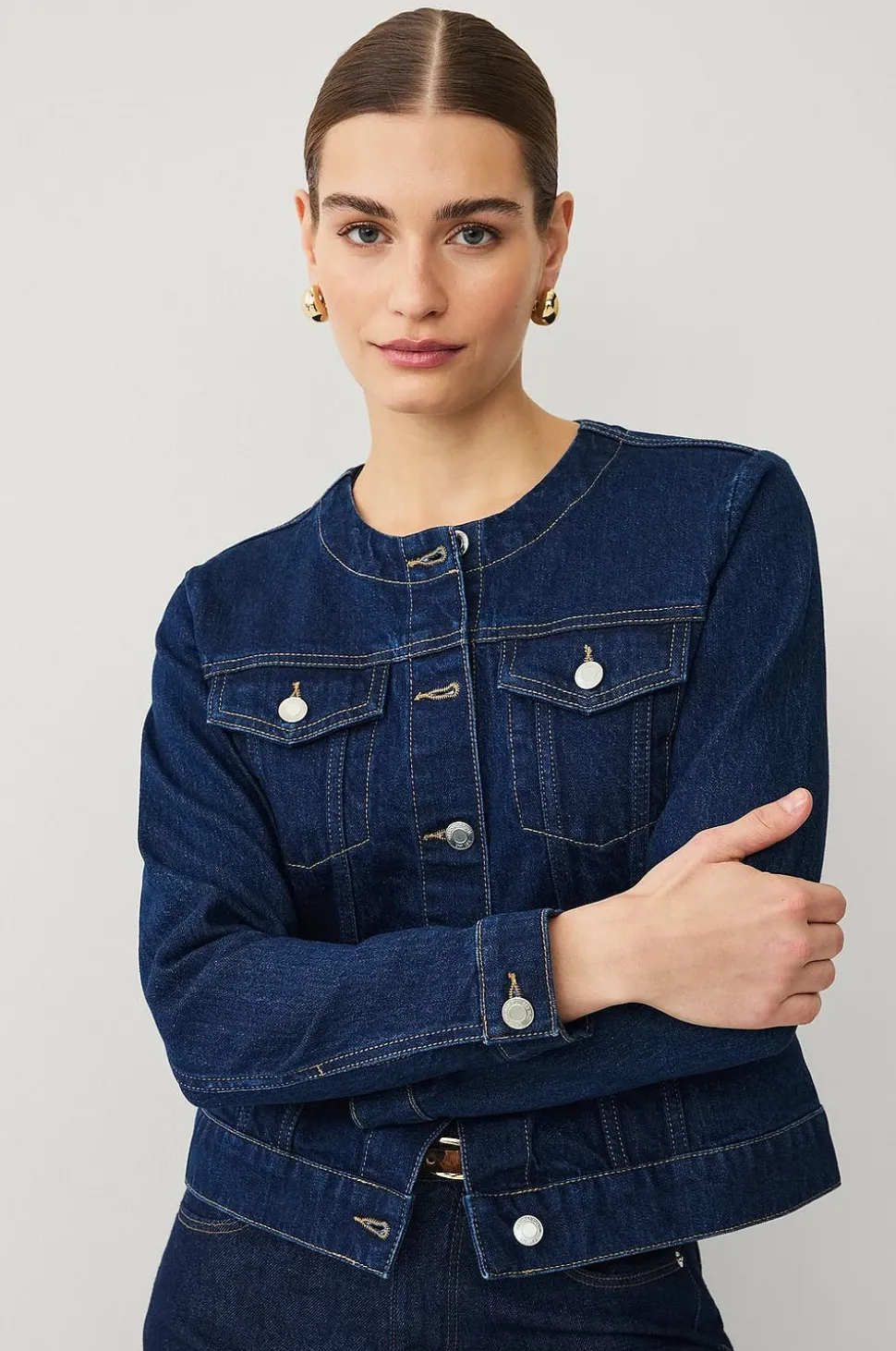 Ellos Collection Jeansjacka med rundad hals