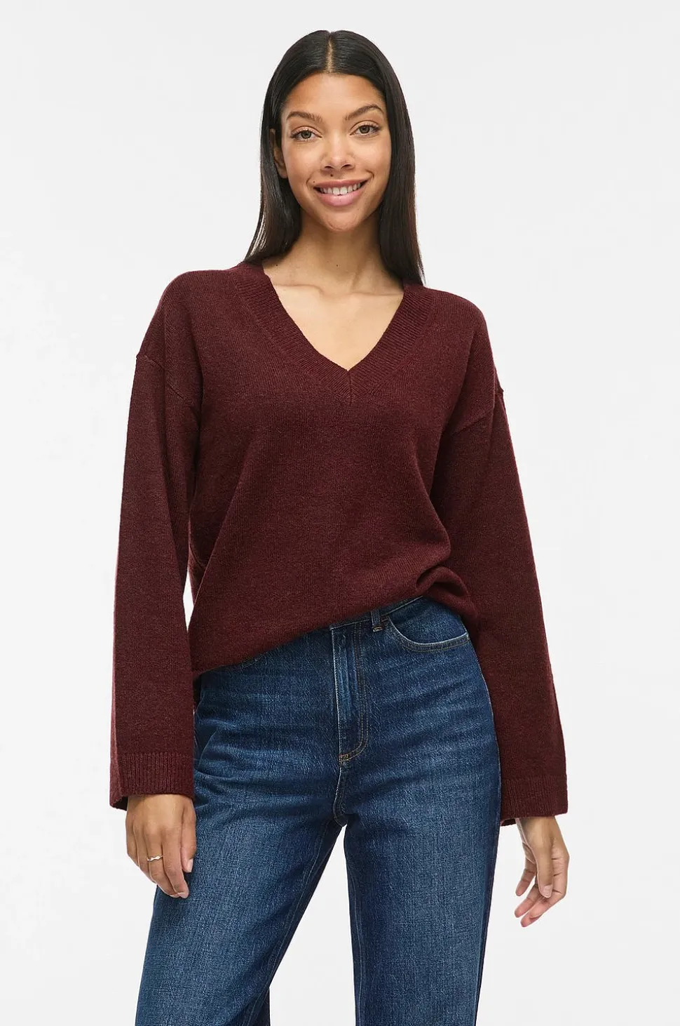 Vila Tröja Viliga L/S Rev V-Neck Knit Top - No